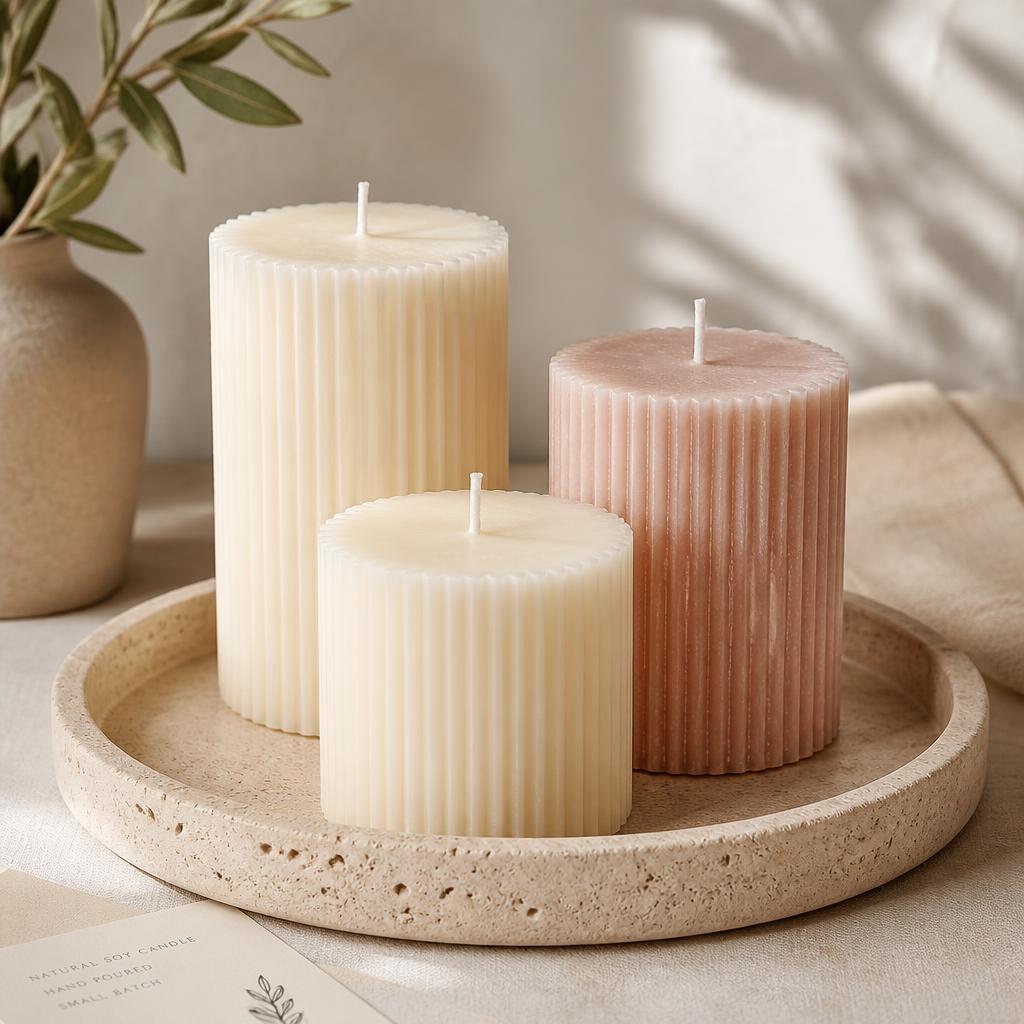 Ribbed Pillar Candle Trio
